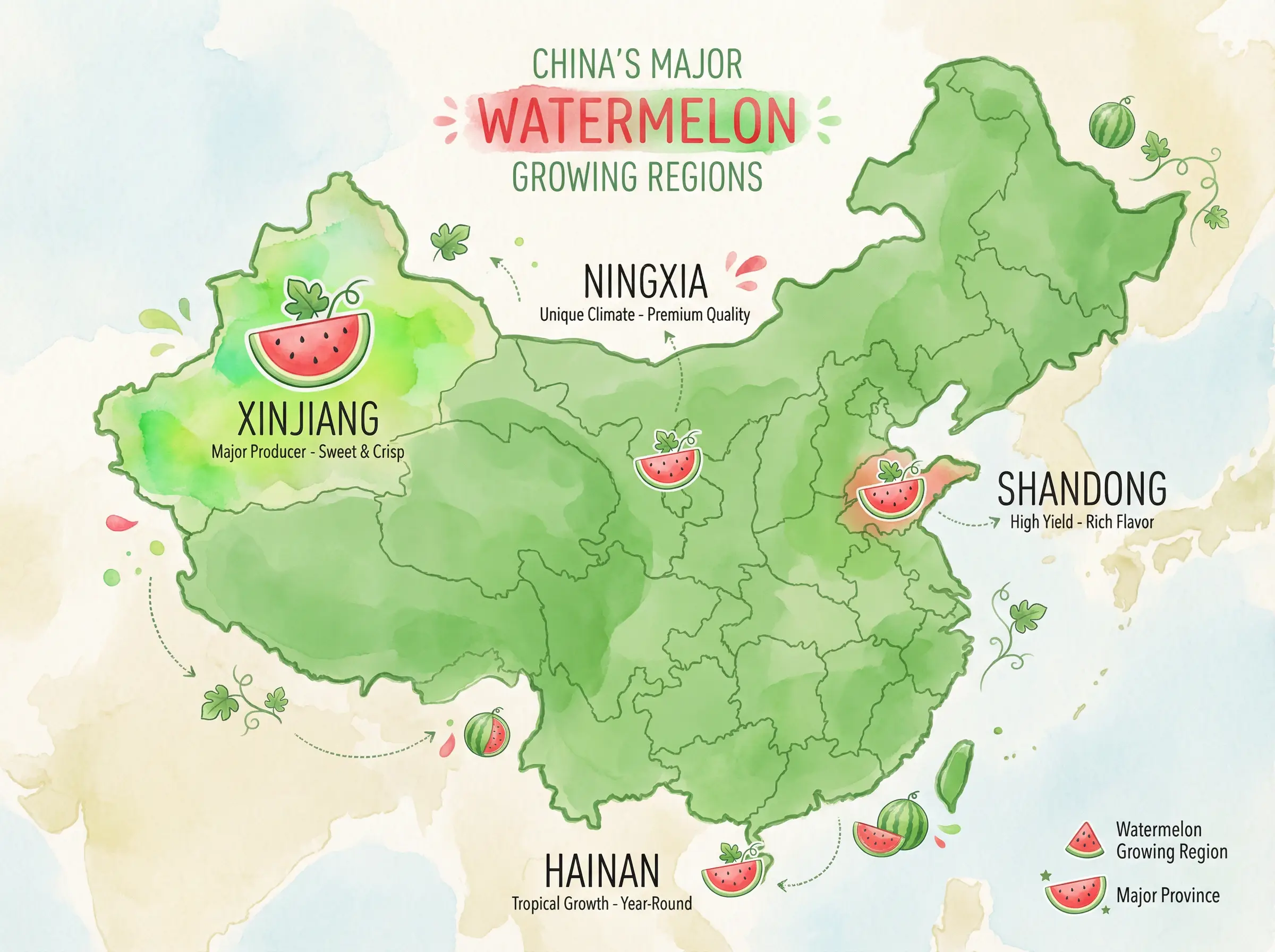 中国西瓜主要产地分布地图 - 爆料吃瓜